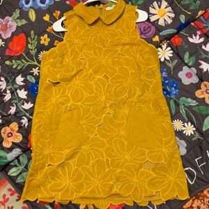 FERVOUR Shift Dress Mustard Yellow, Floral, w/Pockets